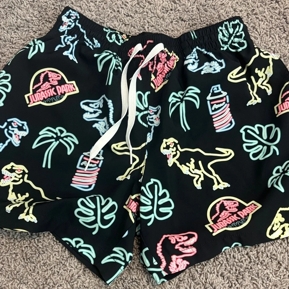 Jurassic Park Black Neon Logo Swim Shorts Chubbies S 5.5 inseam